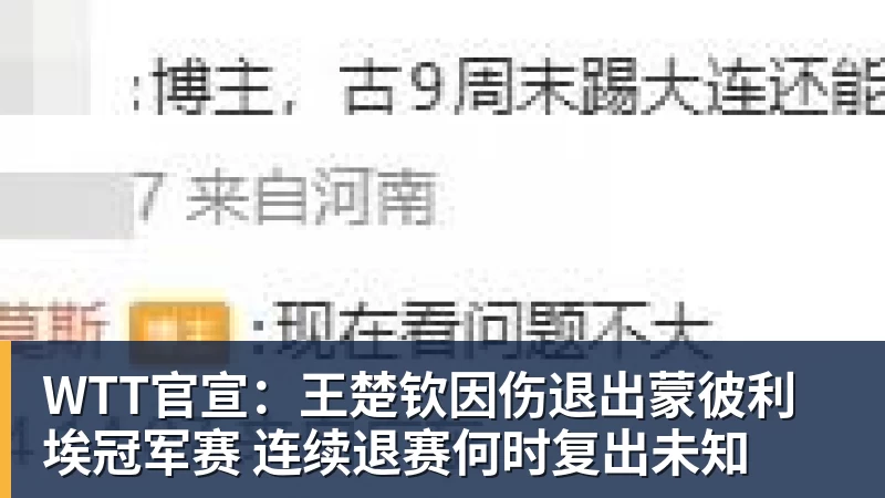 开云app登录WTT官宣：王楚钦因伤退出蒙彼利埃冠军赛 连续退赛何时复出未知